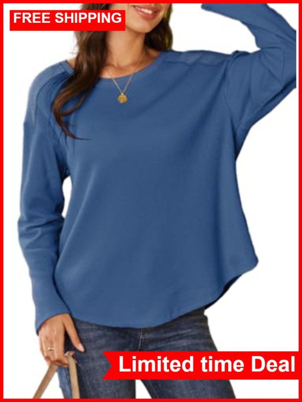Oversized Waffle Knit Long Sleeve Crewneck Pullover T Shirt Top